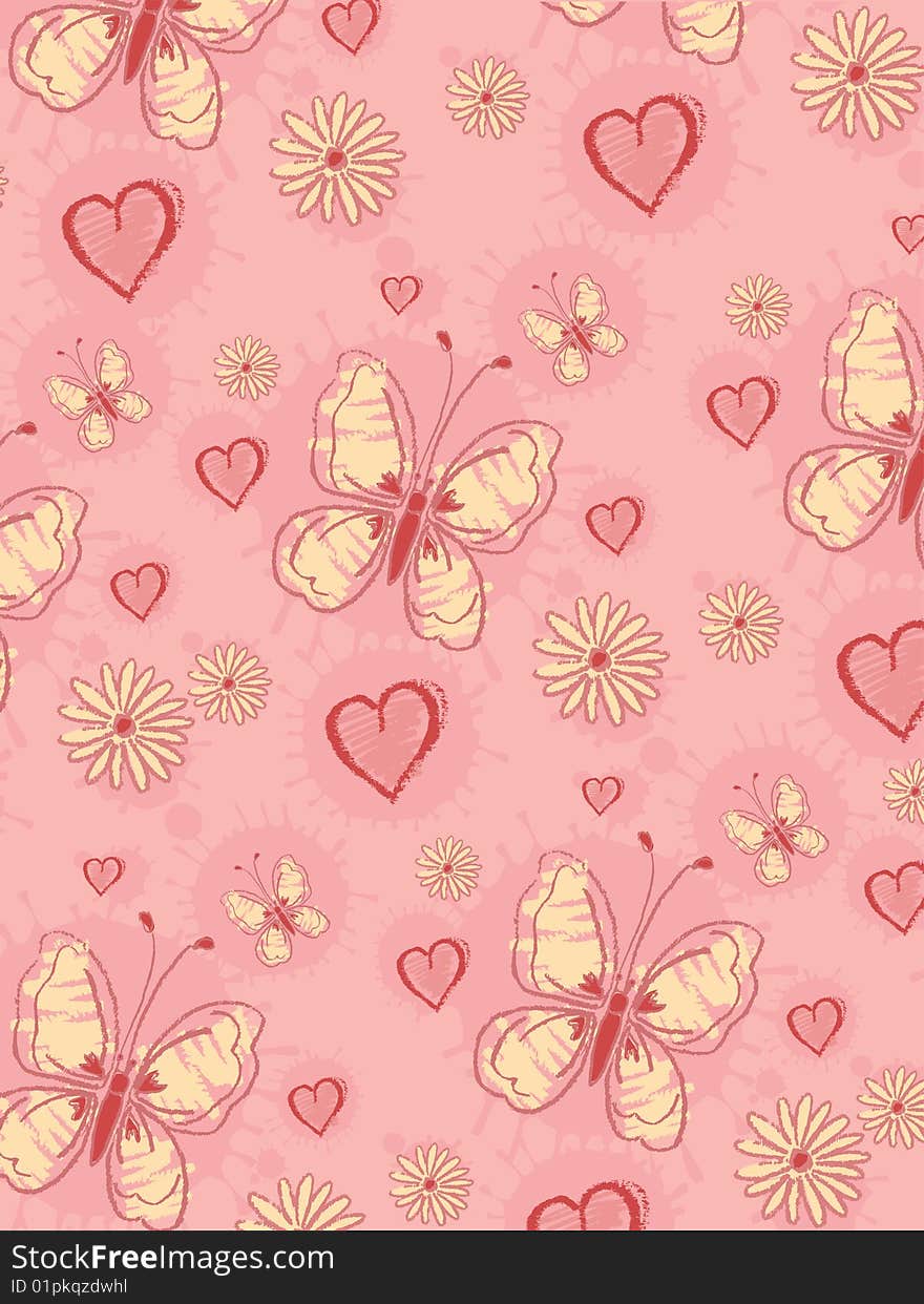 Pink background with butterfly and flowers. Pink background with butterfly and flowers