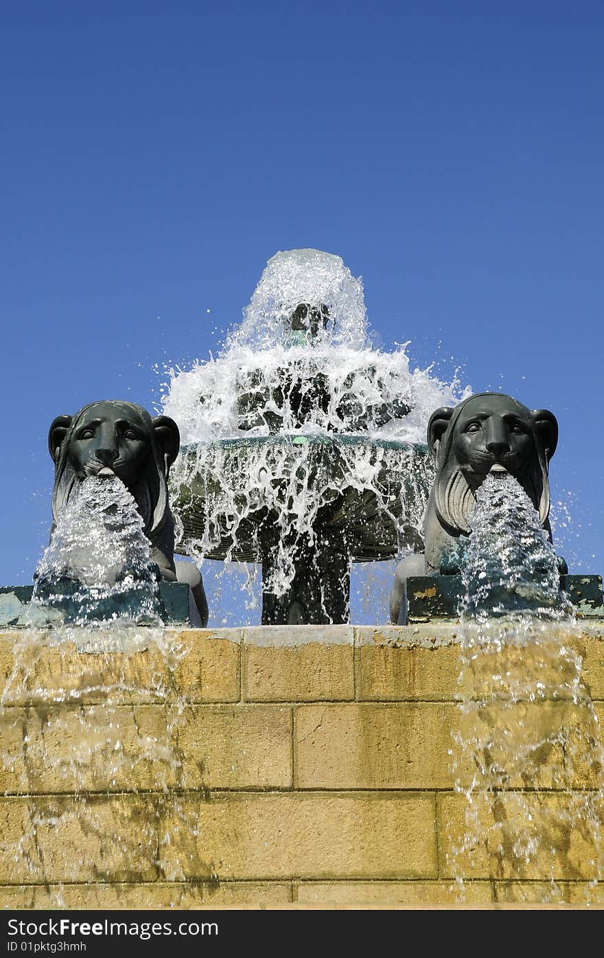 Spraying Fountain With Lion Statues