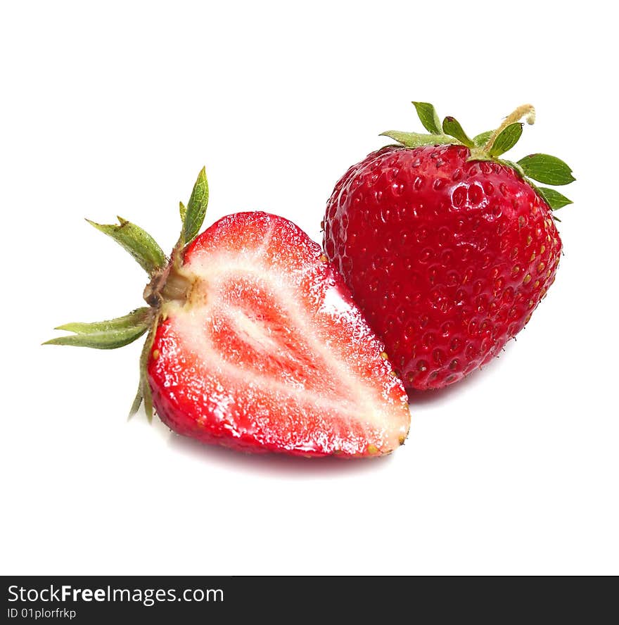 Strawberry slice isolated on white background