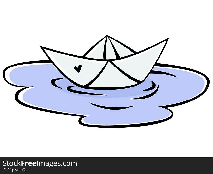 Paper ship a steamship on a drop of blue water in a vector