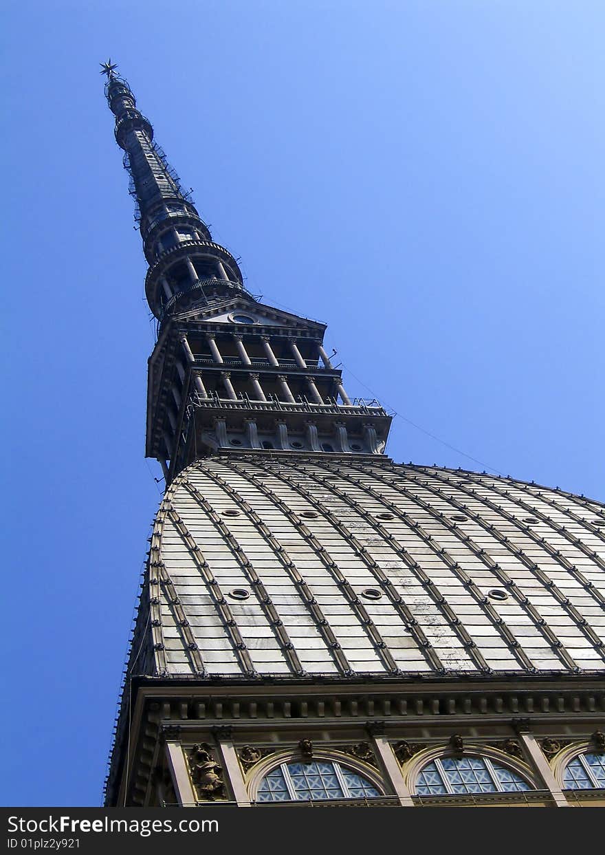 A view of the symbol of Turin, the Mole antonelliana, home of the International Museum of Cinema