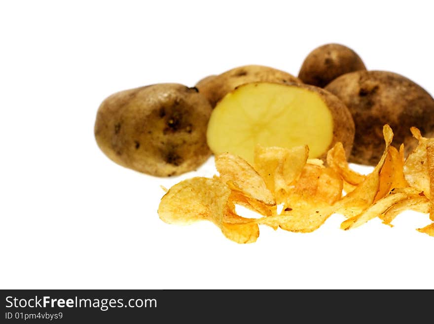 Tubers raw potatoes on a white background. Tubers raw potatoes on a white background