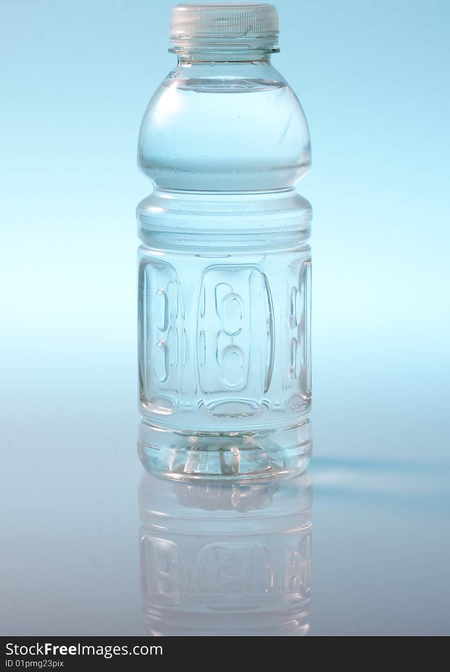 Water bottle with a blue back ground