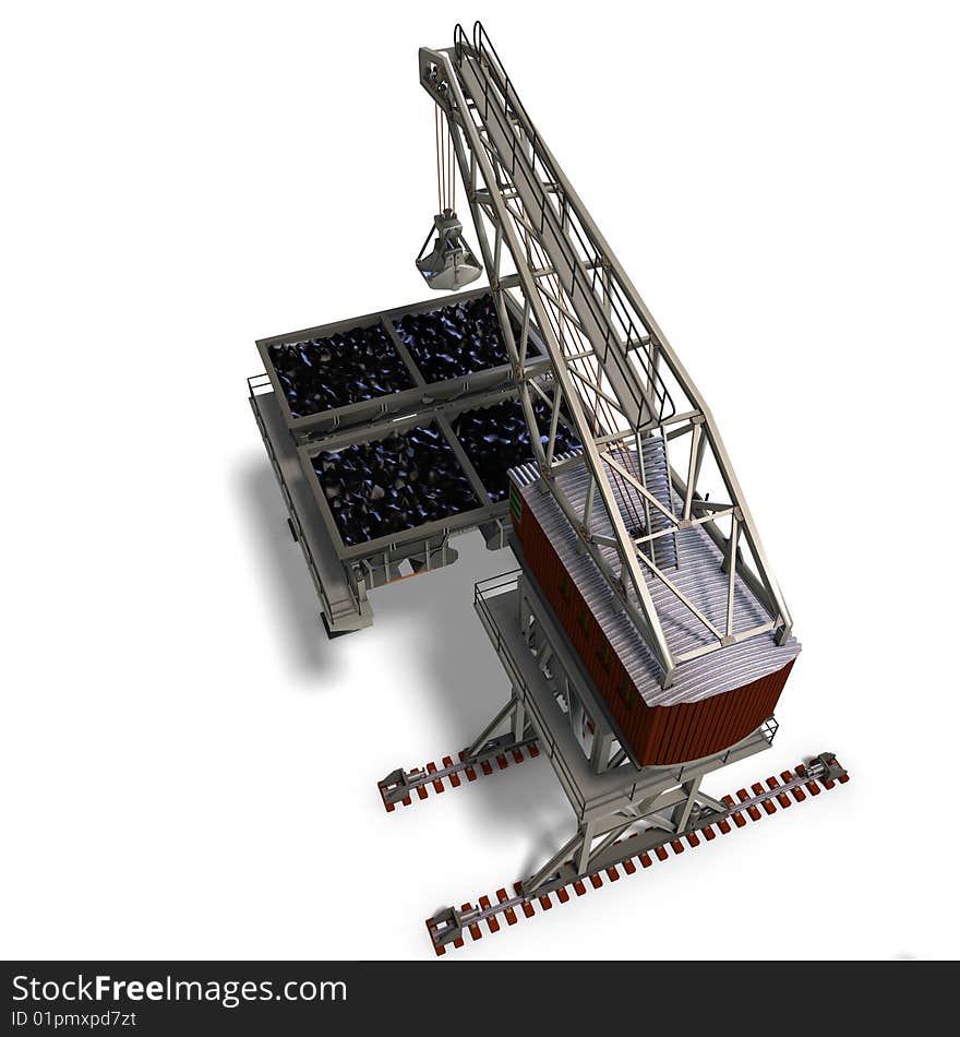 Rendering of an industry crane with Clipping Path and shadow over white