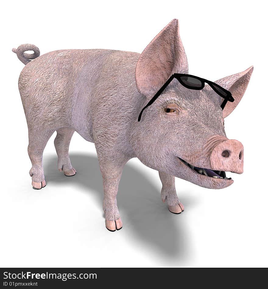 Rendering of a young pig with Clipping Path and shadow over white. Rendering of a young pig with Clipping Path and shadow over white