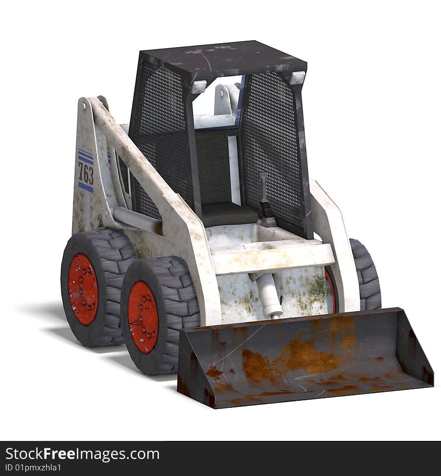 Rendering of a skidloader with Clipping Path and shadow over white