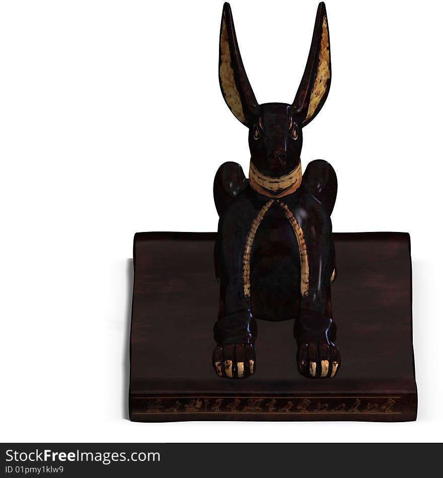 Rendering of eygptian jackal god statue with Clipping Path and shadow over white. Rendering of eygptian jackal god statue with Clipping Path and shadow over white