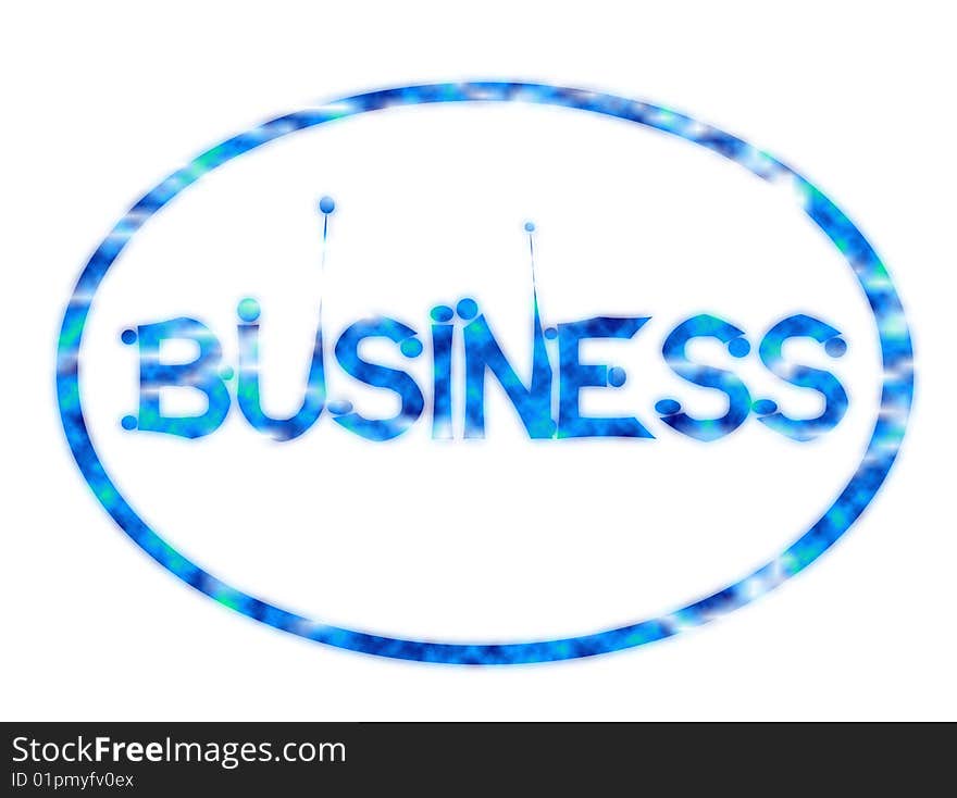 Text business on blue circle with bright effects. Abstract illustration