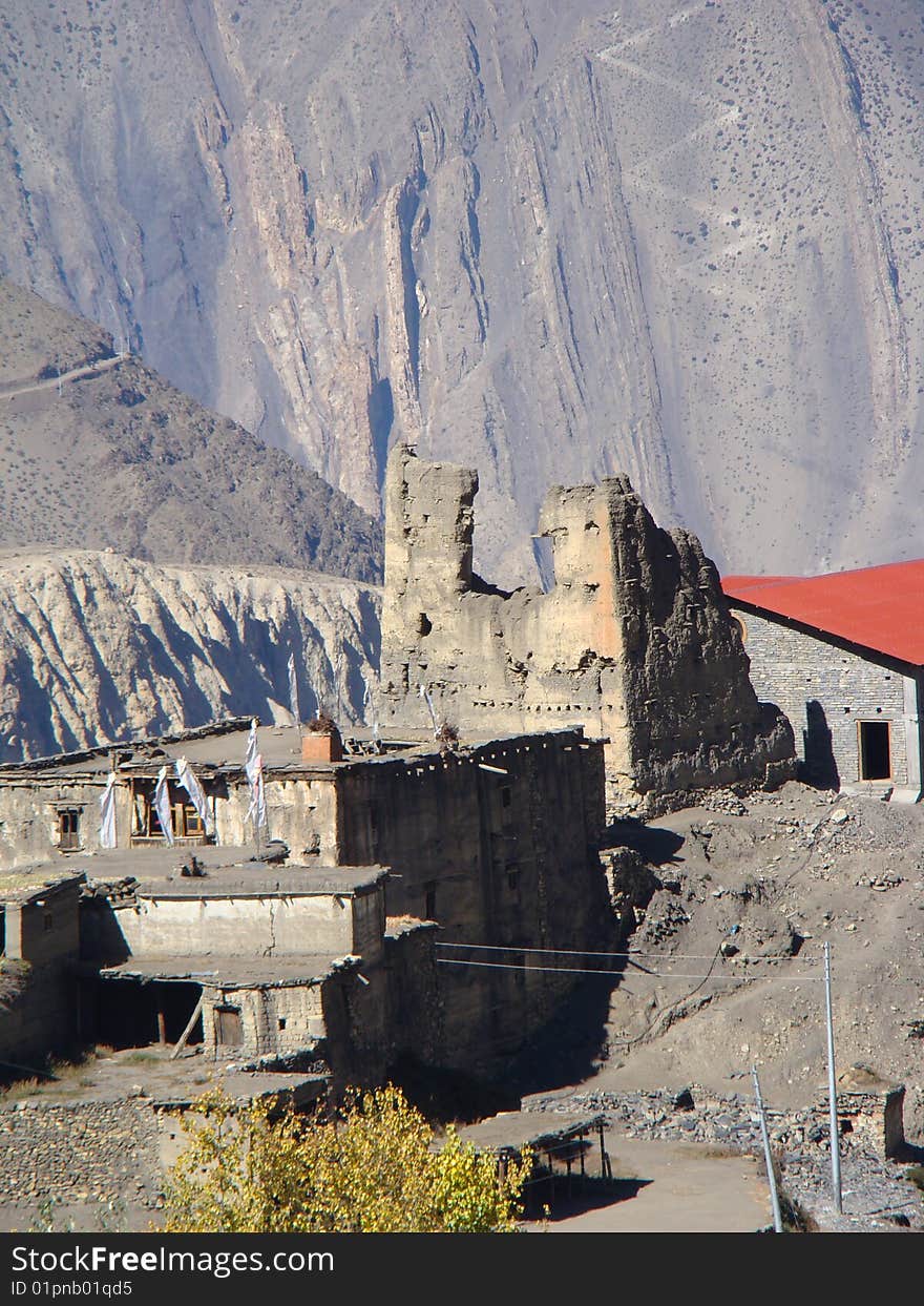 Ancient ruin fort in muktinat region of nepal