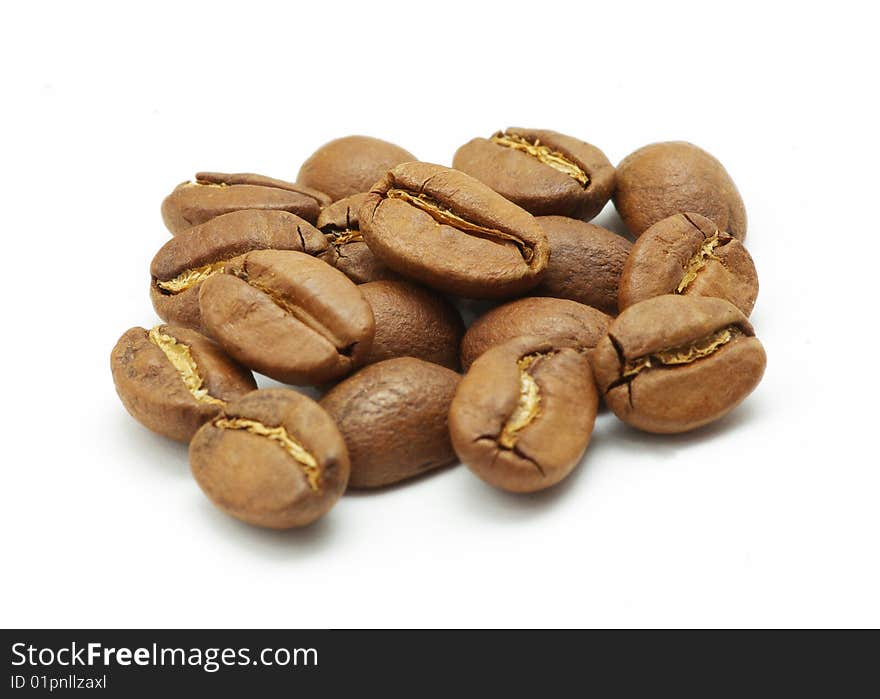 Isolated macro shot of coffee beans