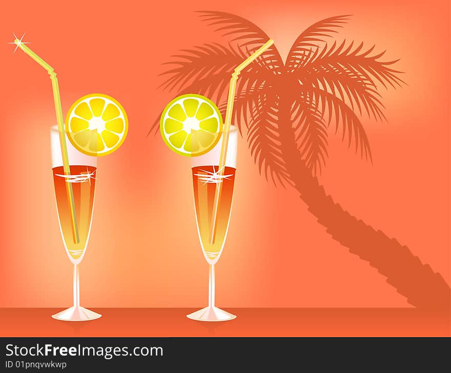 Tropical Martini Glass - Isolated on Orange Background