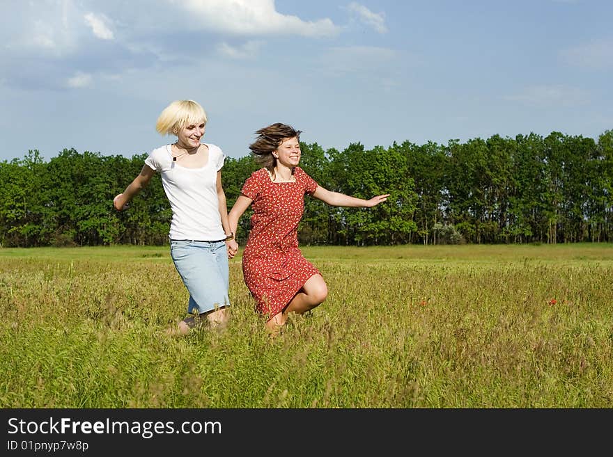 Two girls are running