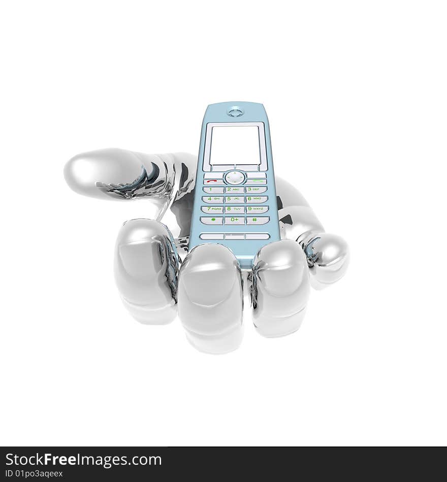 Mobile phone on the hand isolated on a white