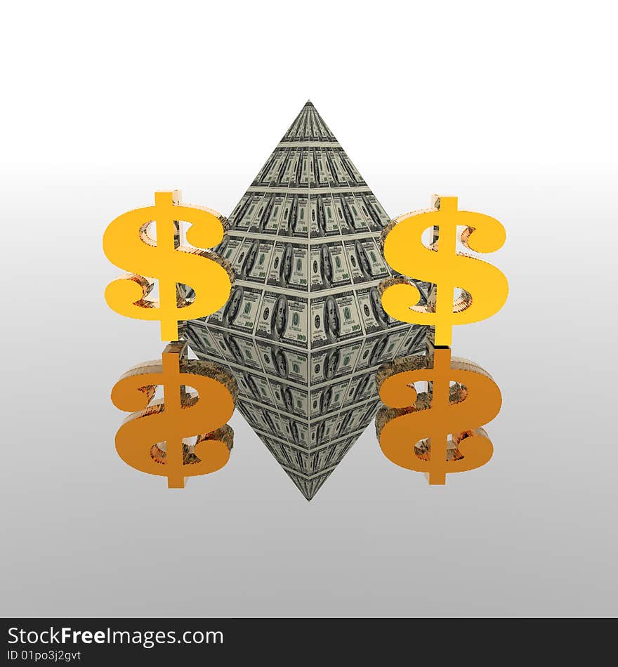 Us dollar note pyramid isolated on a white. Us dollar note pyramid isolated on a white