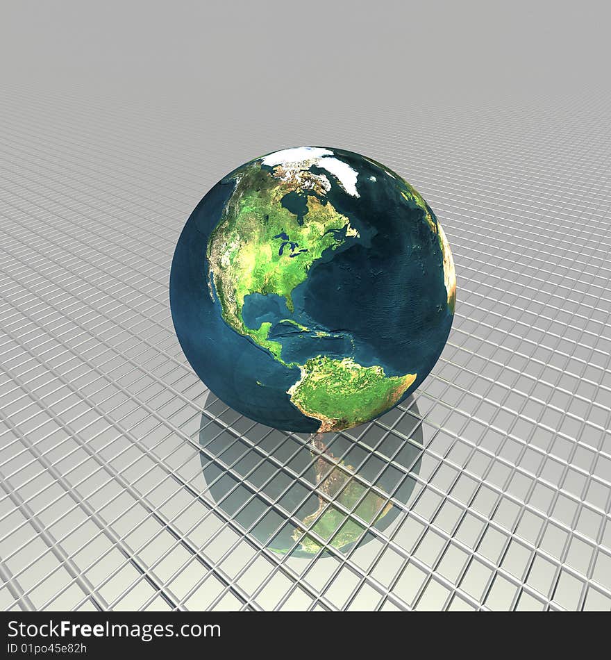 3D globe on the stripes background