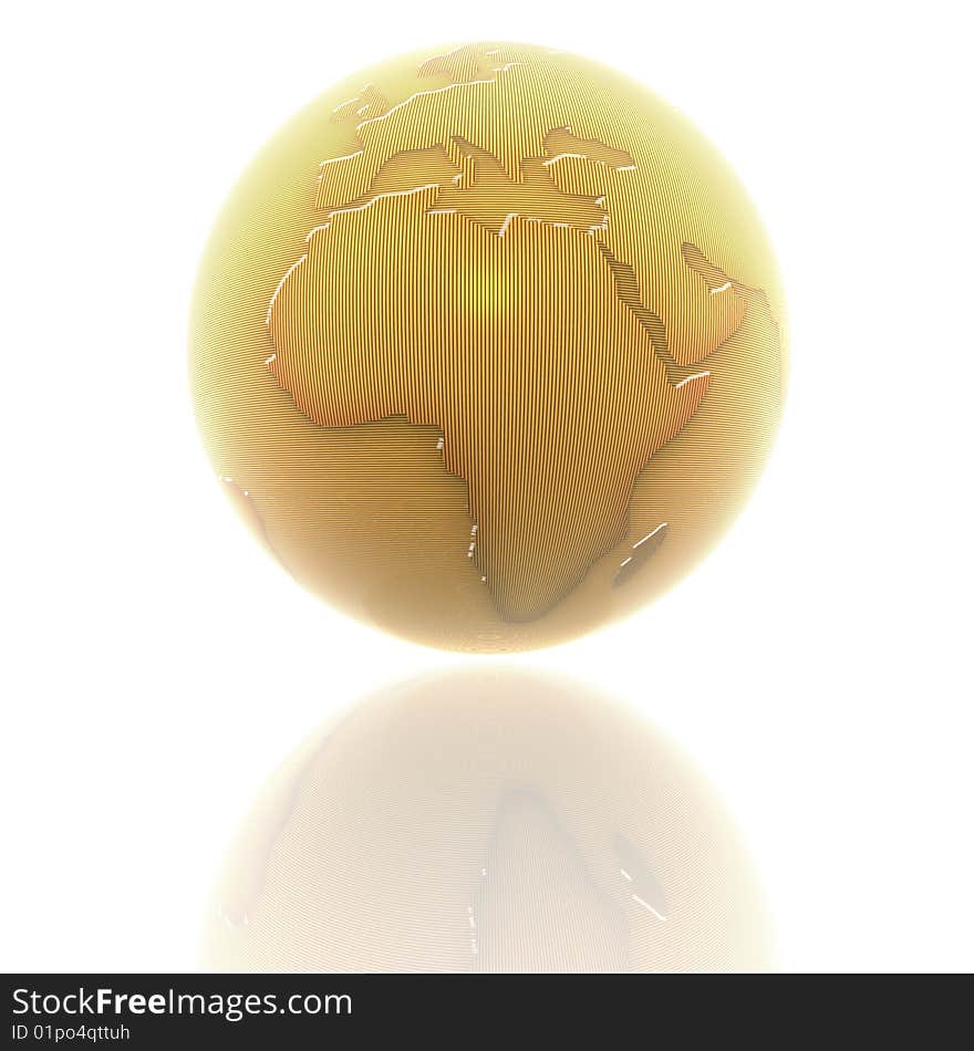 3d earth with color texture isolated on white background