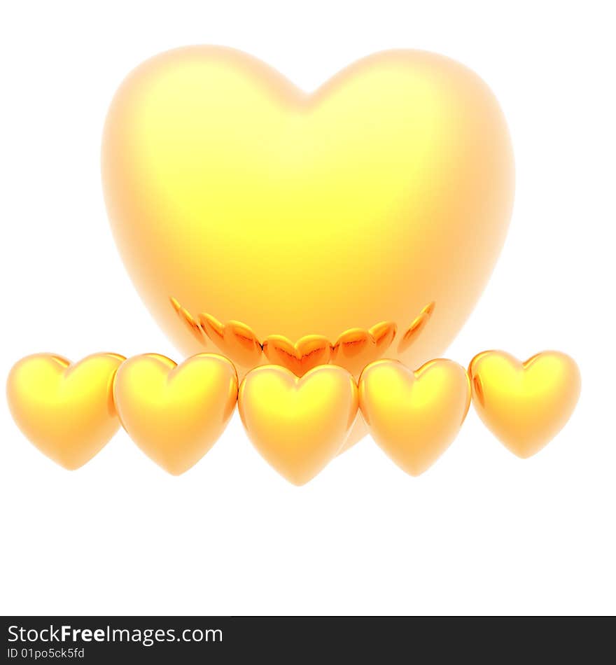 Golden love heart isolated on a white background. Golden love heart isolated on a white background