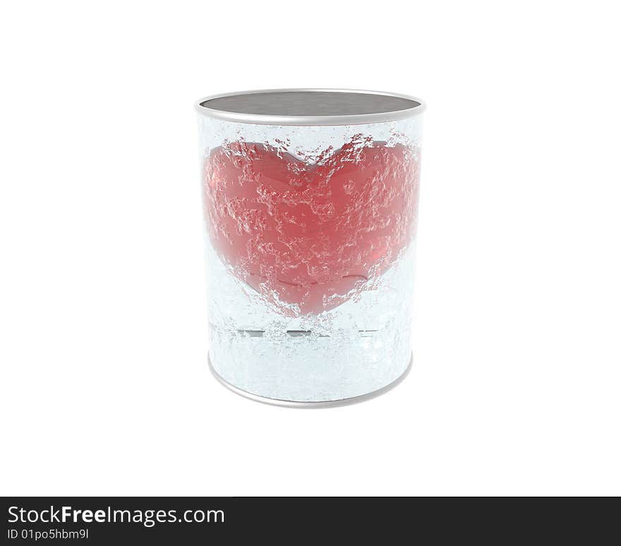 3D cracked glass can with red heart inside