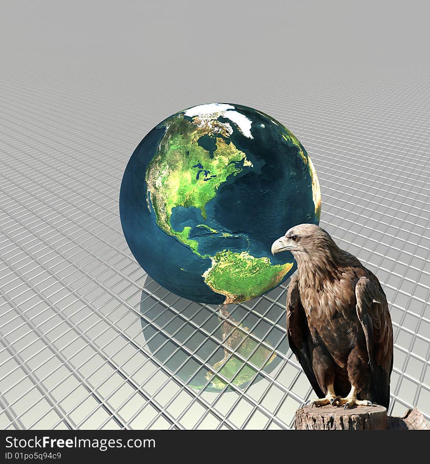 3D globe with eagle