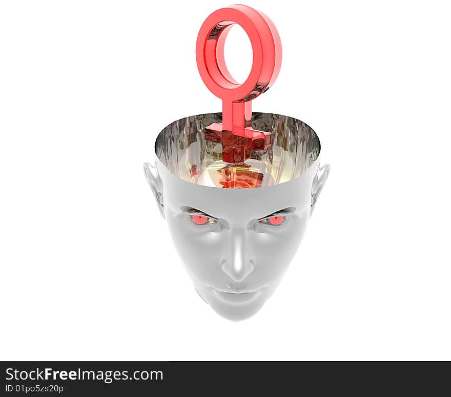 Red venus simbol in girl head isolated on a white