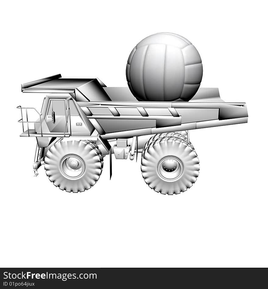 Truck and sport ball isolated on a white