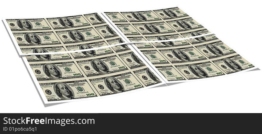 Paper with us dollar notes isolated on a white