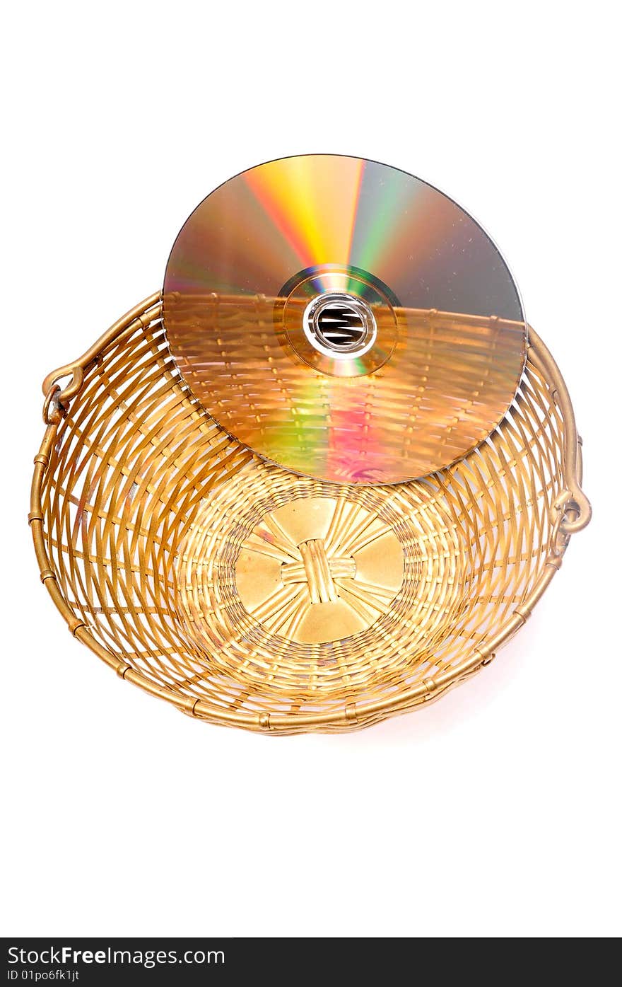 Compact disk and basket isolated on white background.