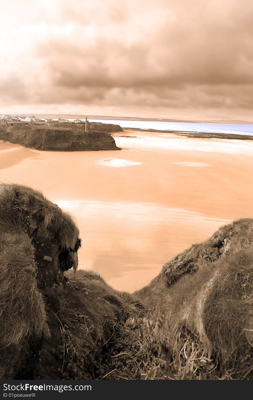 Ballybunion beach in winter with view of castle beach and cliffs. Ballybunion beach in winter with view of castle beach and cliffs