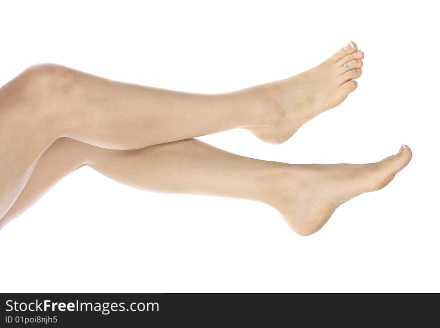 Woman s legs over white