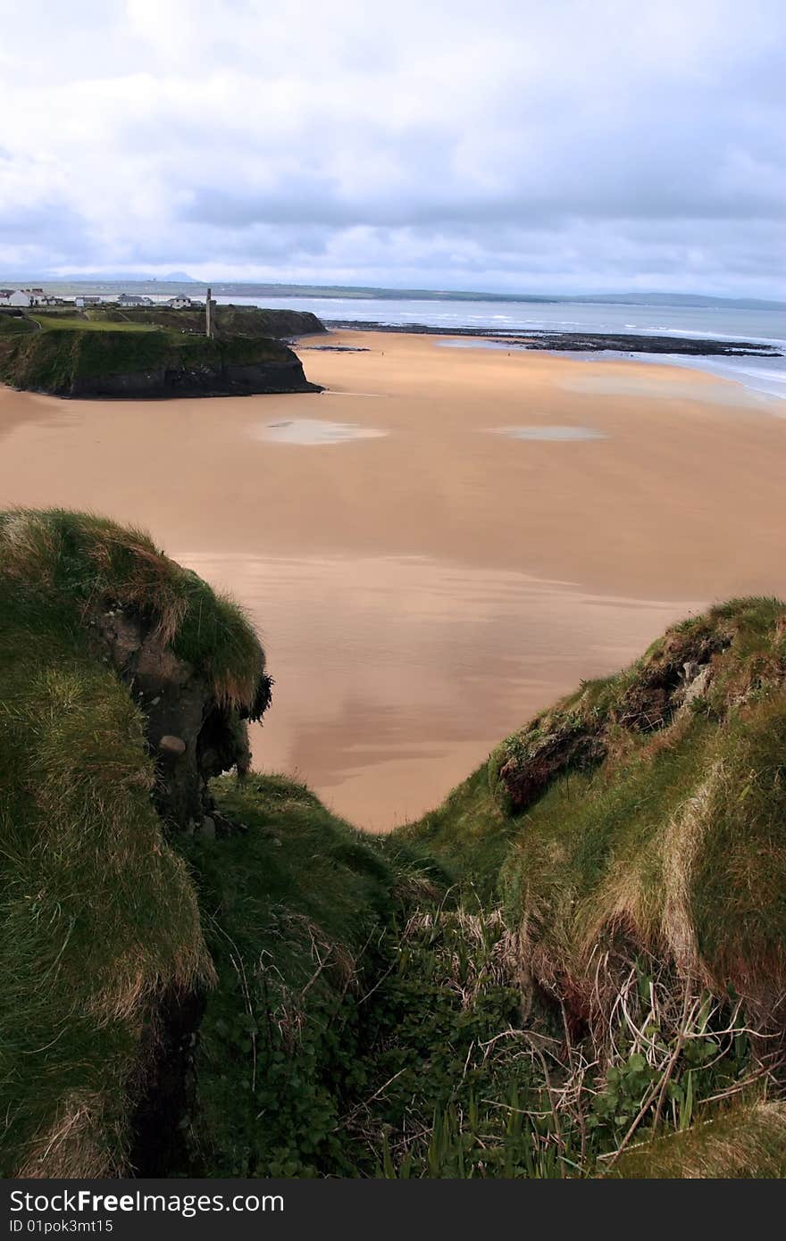 Ballybunion beach in winter with view of castle beach and cliffs. Ballybunion beach in winter with view of castle beach and cliffs