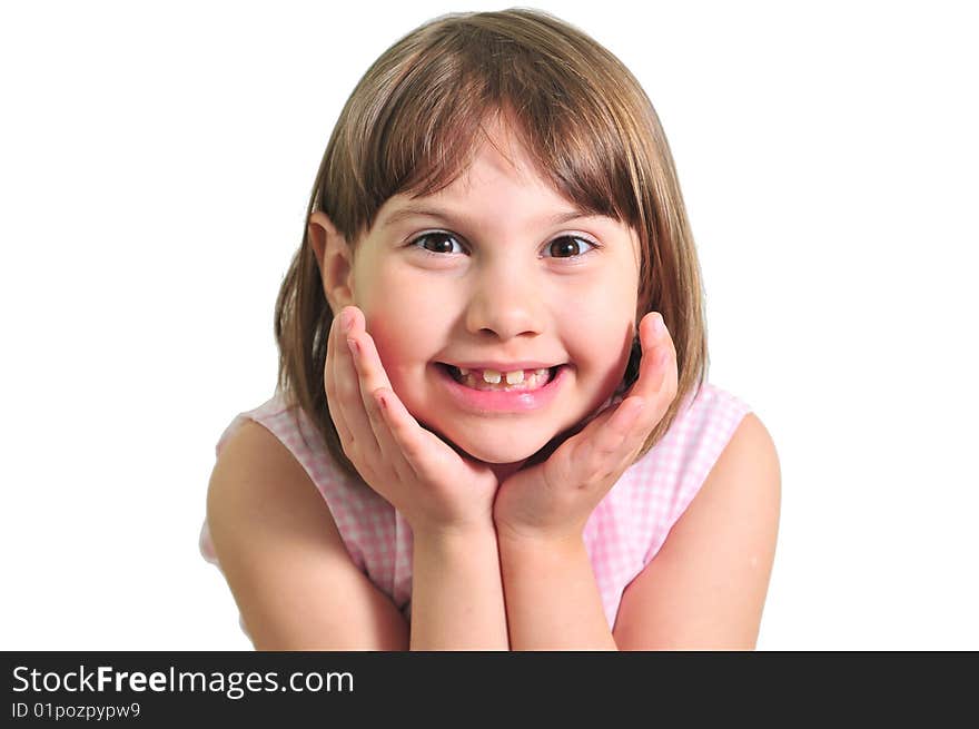 Smiling little girl isolated over white background. Smiling little girl isolated over white background