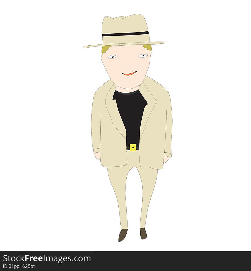 This young man in a Panama hat and silk suit, likes the way he looks, but knows better that to think it matters. Fully scalable vector illustration. This young man in a Panama hat and silk suit, likes the way he looks, but knows better that to think it matters. Fully scalable vector illustration.