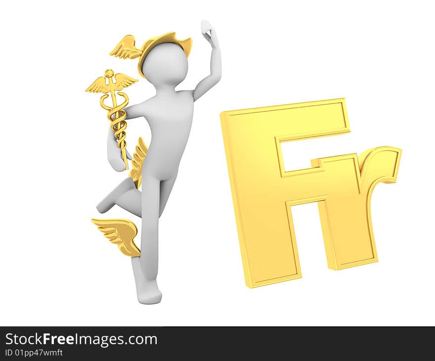 3d rendered isolated Hermes (Mercury) with Caduceus and FR Sign