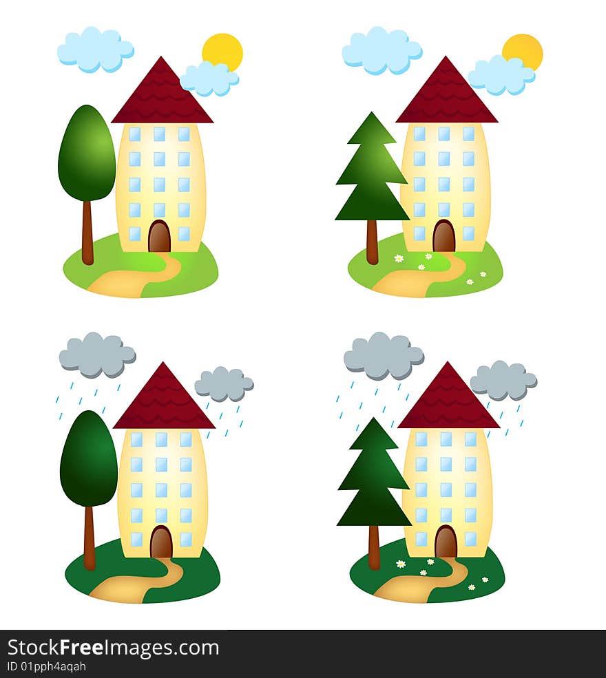 Illustration of houses on white background.