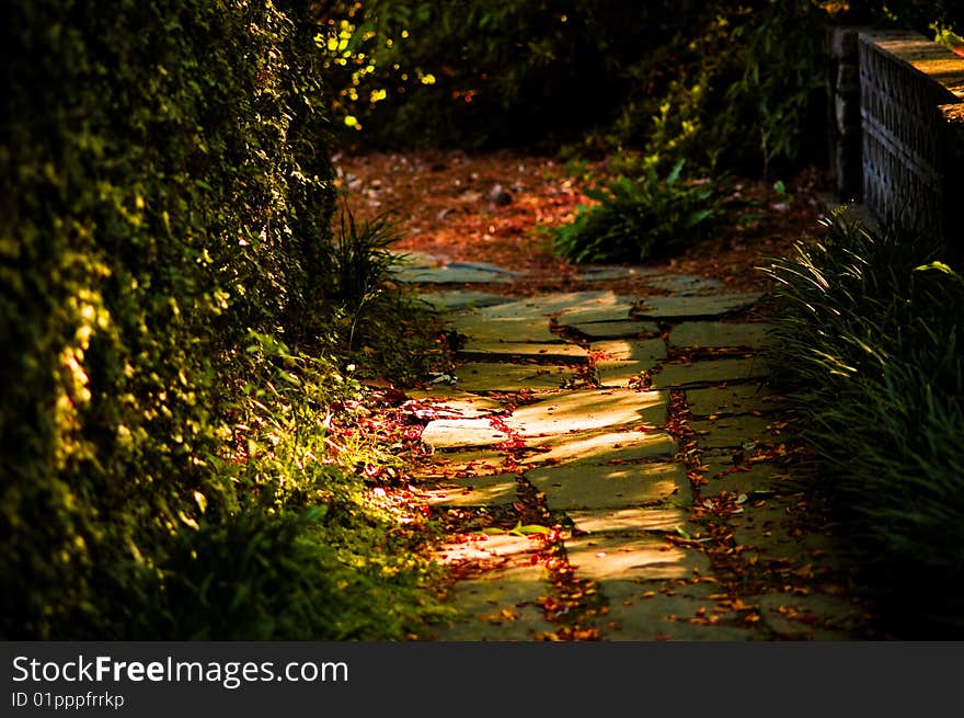 A coble stone trail in a Virginia park. A coble stone trail in a Virginia park