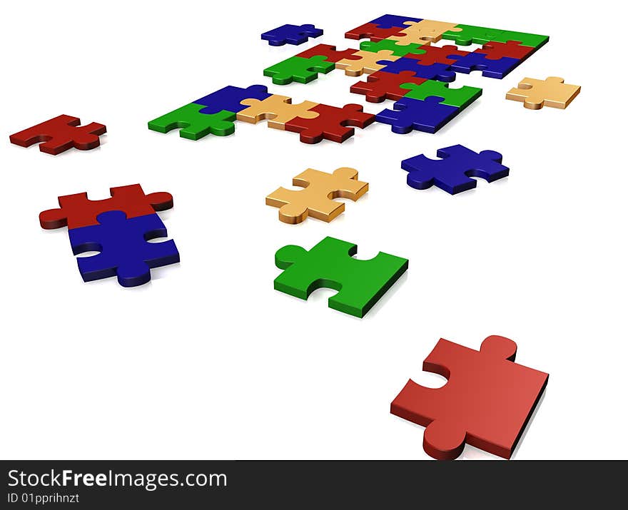 Varicoloured puzzle on a white background