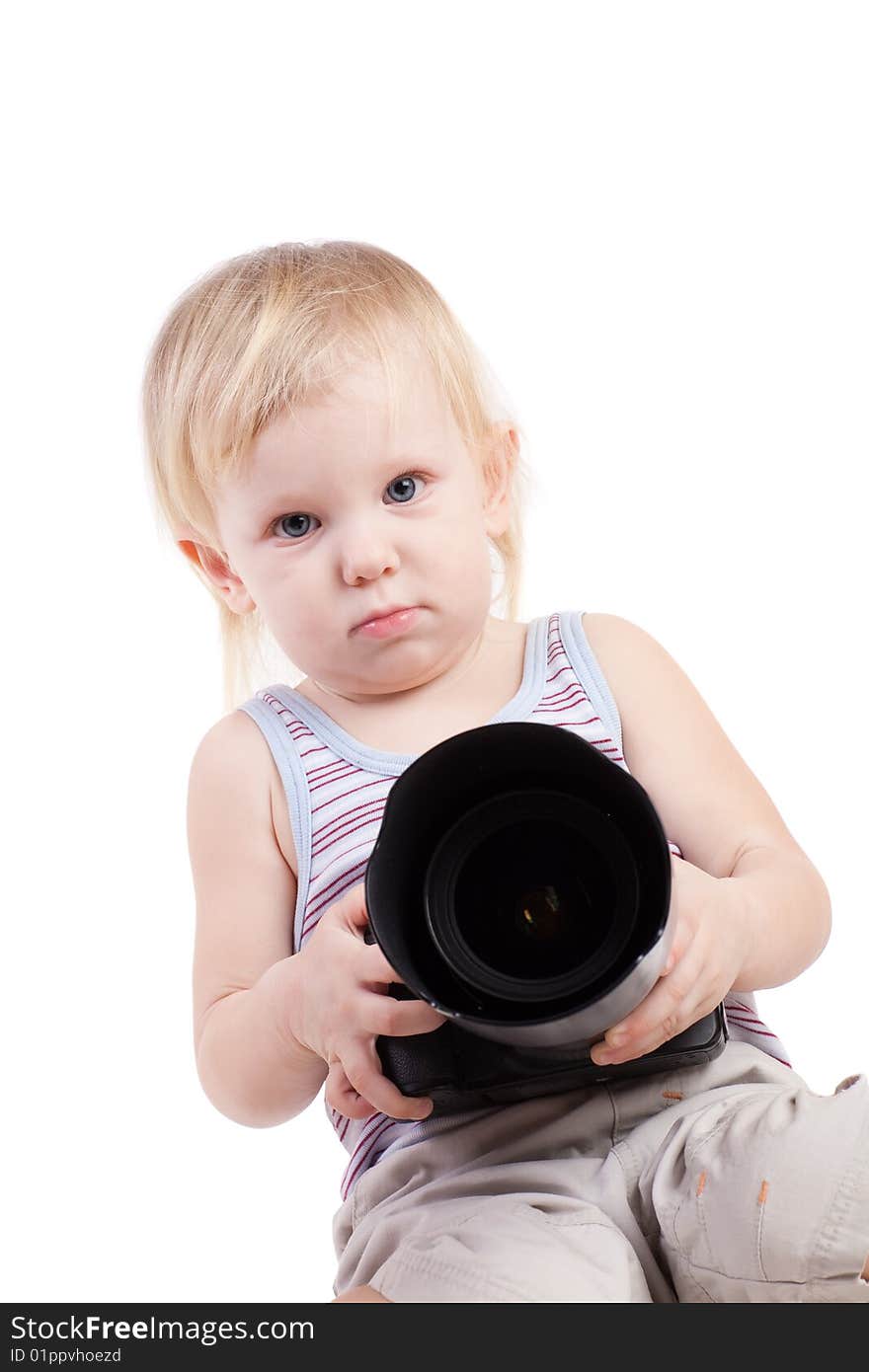 Small photographer on isolated background. Small photographer on isolated background