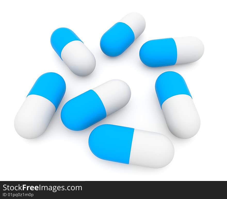 Pills on white background made in 3d