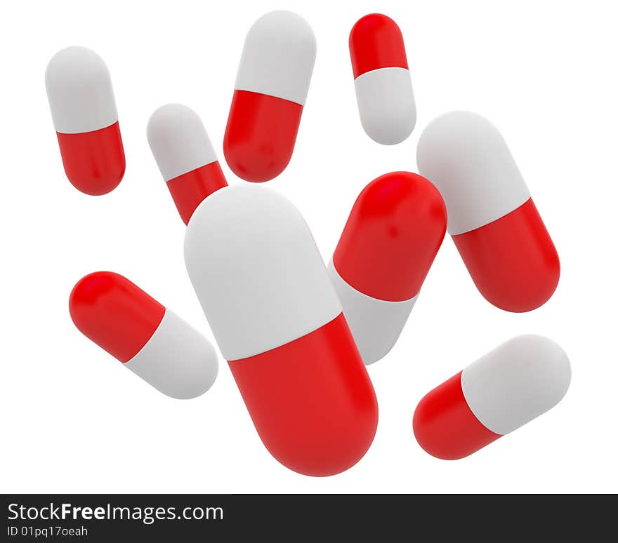 Pills on white background made in 3d