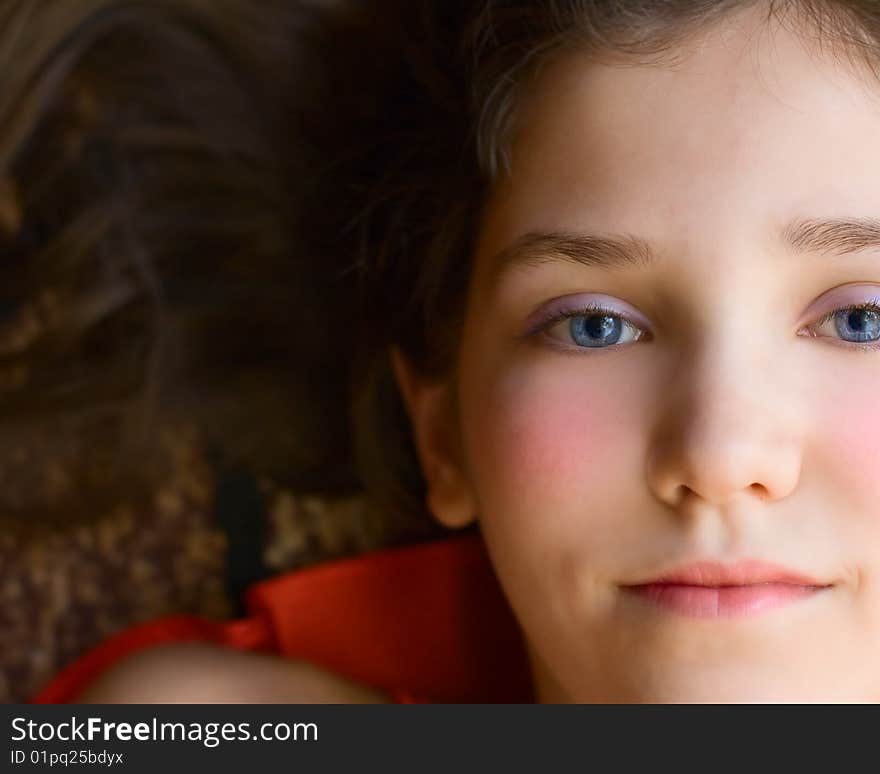 Portrait teen girl in red