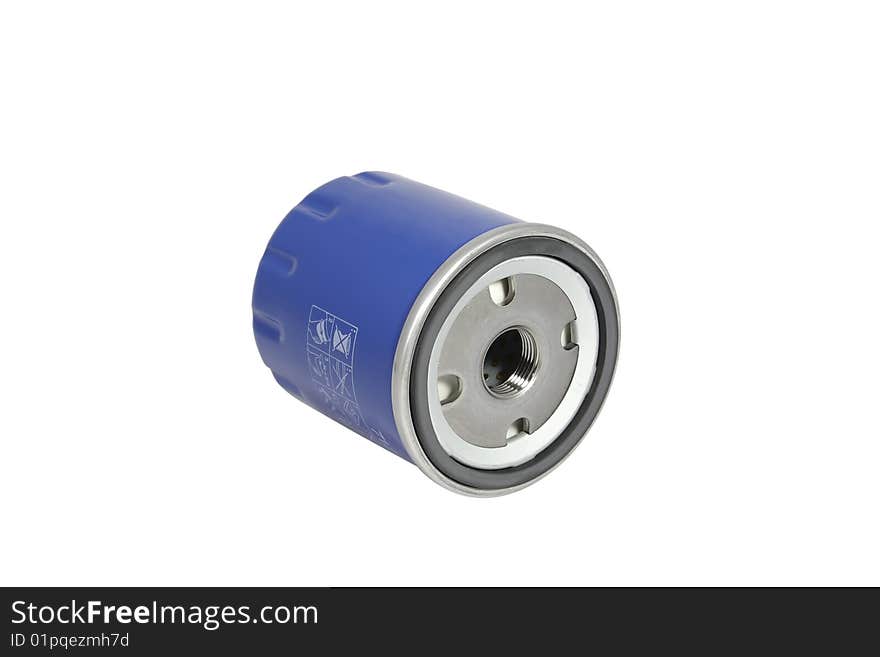 The automobile fuel filter located on the isolated white background