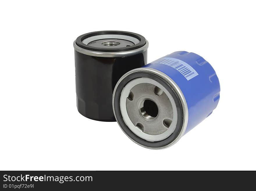 The automobile fuel filter located on the isolated white background. The automobile fuel filter located on the isolated white background