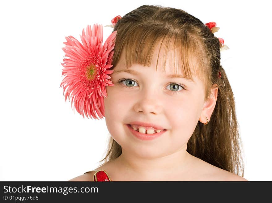 An image of a portrait of nice girl with a pink flower