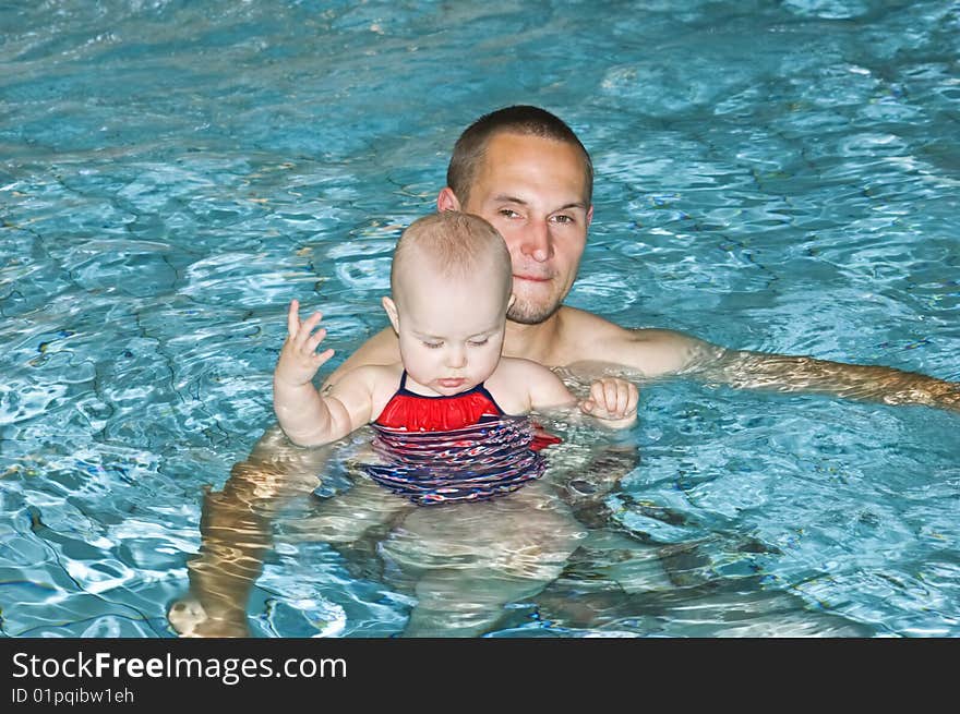 Father With Daughter In Swimming Pool