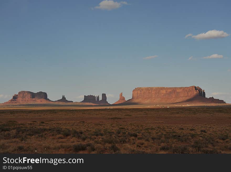 Famous stone formations of the monument valley so typical of the western movies sceneries.