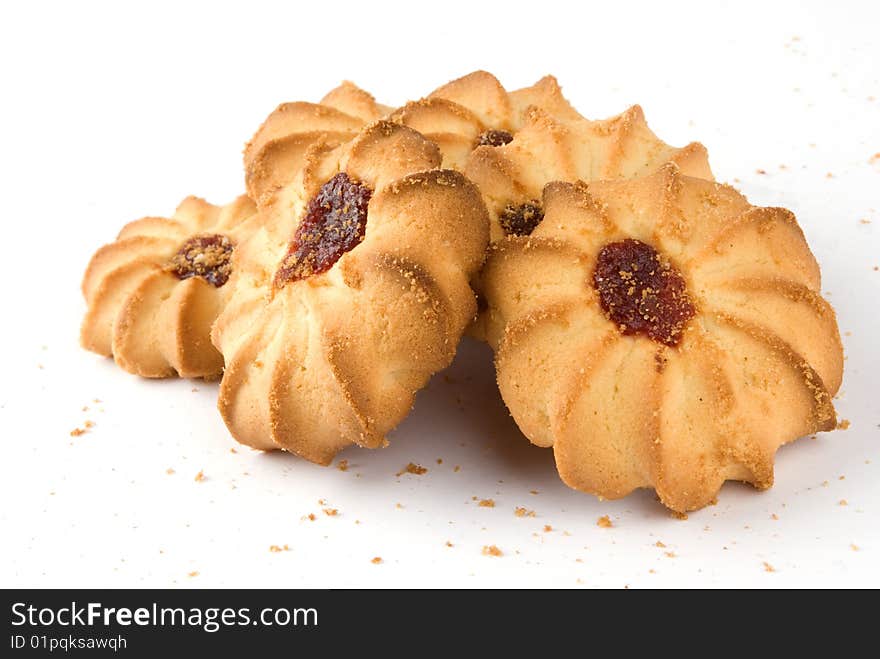 Jelly filled cookie isolated on white background. Jelly filled cookie isolated on white background