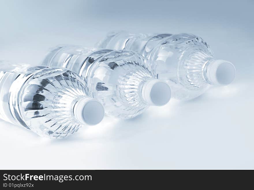 Plastic bottles of water