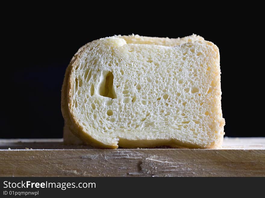 Close up of bread slices on a black background