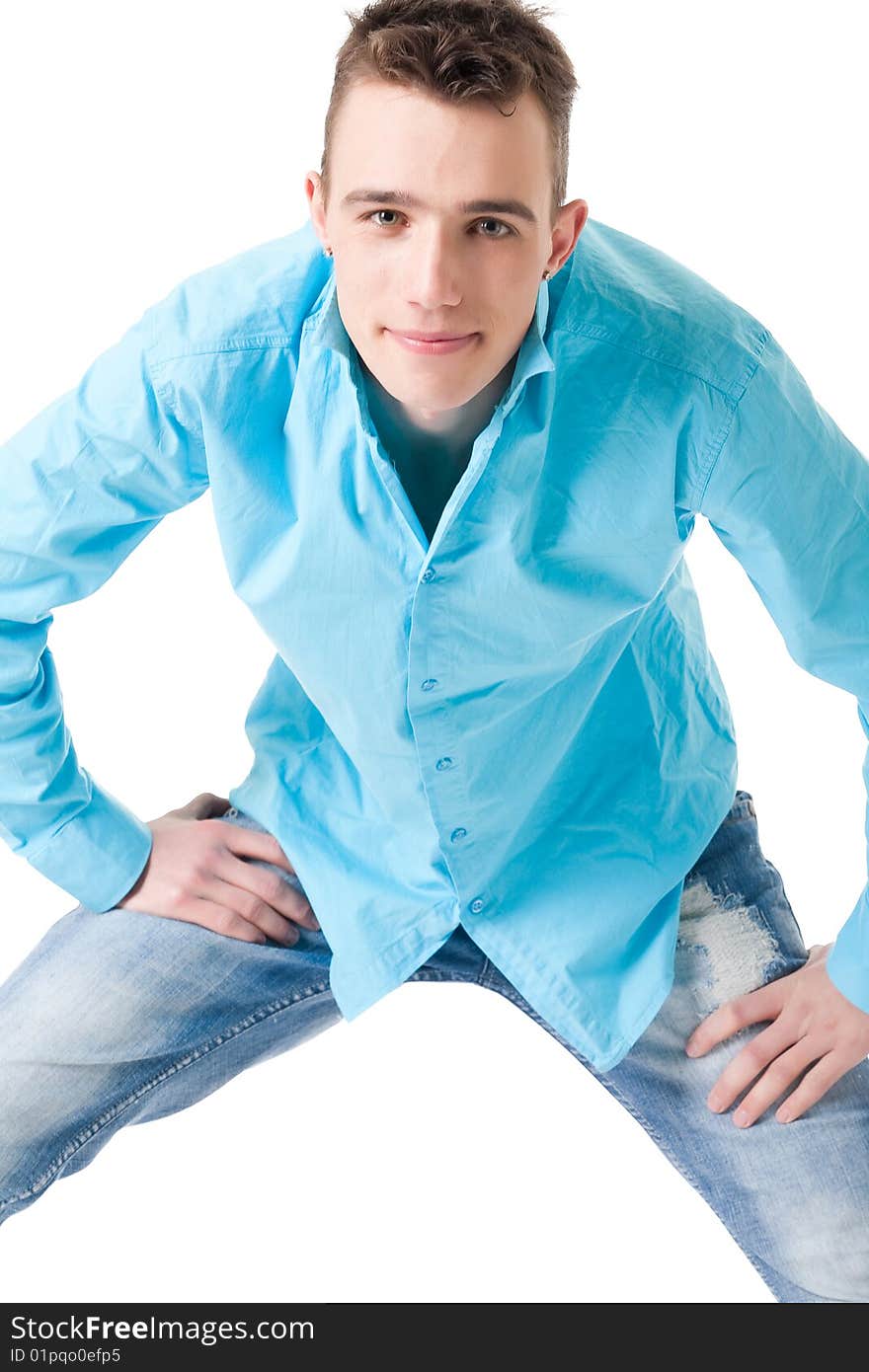 Young sturdy guy with his blue blouse