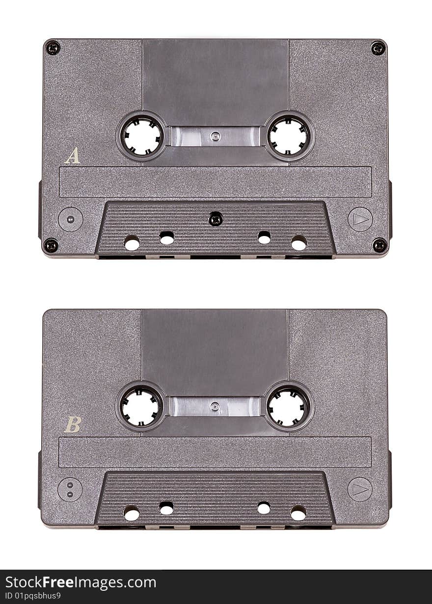 Audio cassette isolated on white background with clipping path